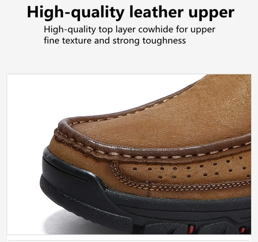 Asifn Men's Leather Comfortable Outdoor Hiking Casual Shoes Breathable Fashionable Wearable Driving Luxury Slip On Leather Shoes Business Office Outdoor Loafers