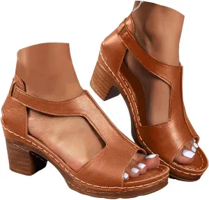 Brown Womens Chunky High Block Heels Fish Mouth Sandals 2025 Summer Casual Ankle Strap Hollow Out Platform Wedge Sandal,Sandals for Women