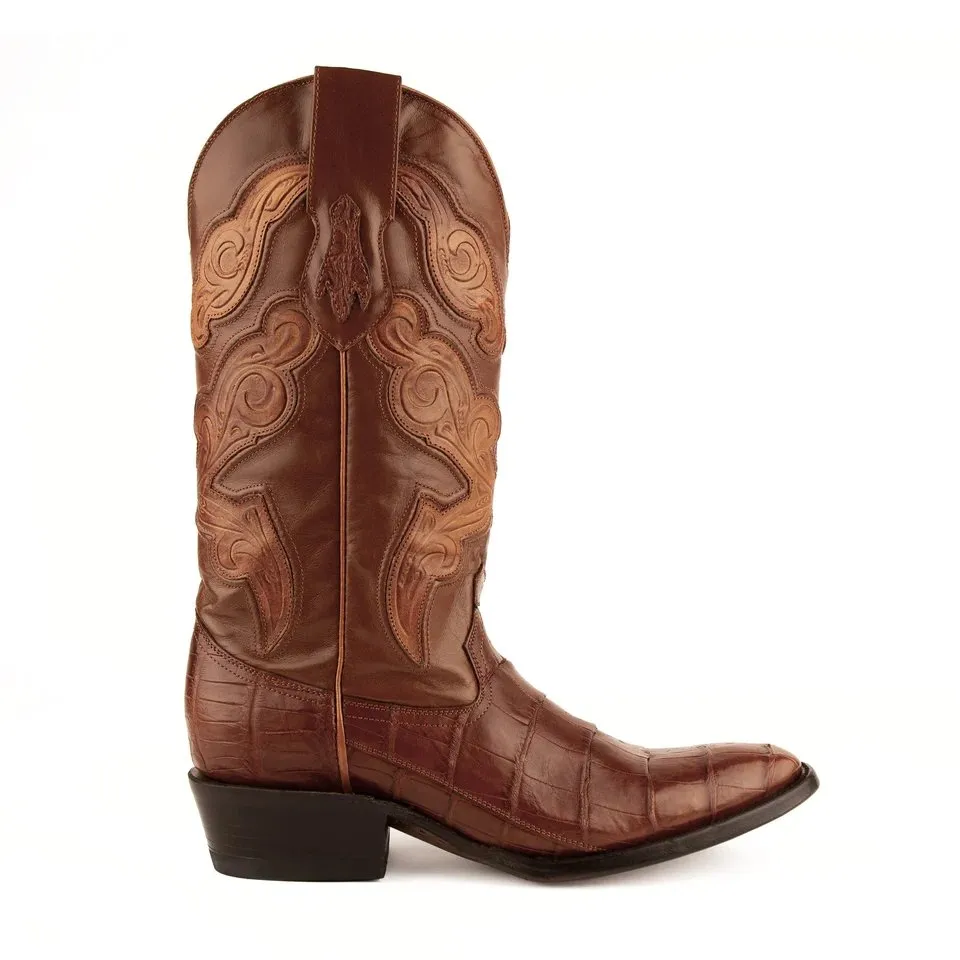 Ferrini Men's Stallion Alligator Belly Boots French Toe Handcrafted Cognac  1074102