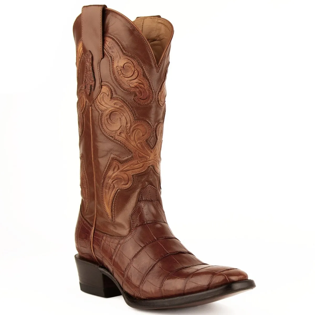 Ferrini Men's Stallion Alligator Belly Boots French Toe Handcrafted Cognac  1074102