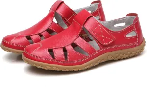 Fisherman Sandals for Women 2025 Summer Casual Closed Toe Leather Sandals Non-Slip Sole Hollow Out Walking Sandal Magic Tape Soft Sole Orthopedic Beach Shoes Outdoor Activities Shoes