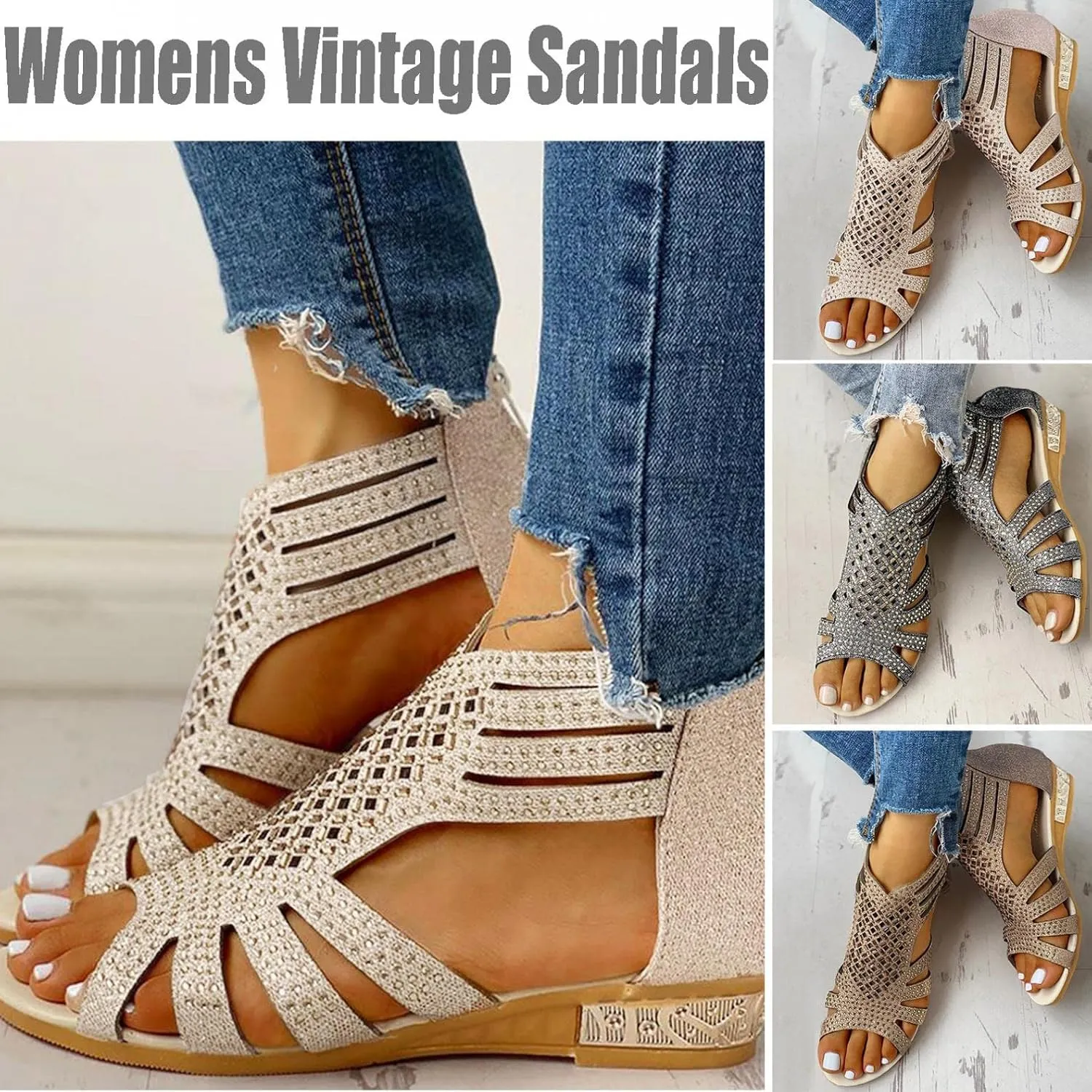 Gibobby Womens Sandals,Womens Summer Crystal Open Toe Flip Flops Shoes Flat Strappy Sandals Comfort Ladies Sandals