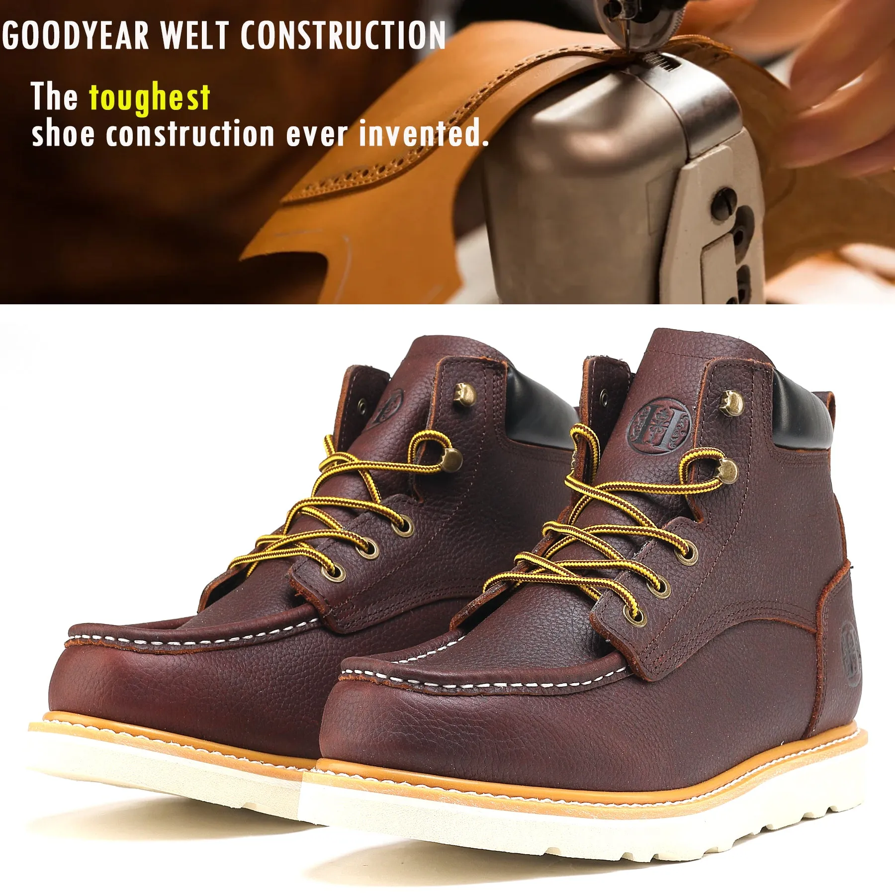 HVB 305 Men's 6" Soft Toe Non-Slip Water Resistant for Construction with Durable Rubber EVA Outsole Work Boots