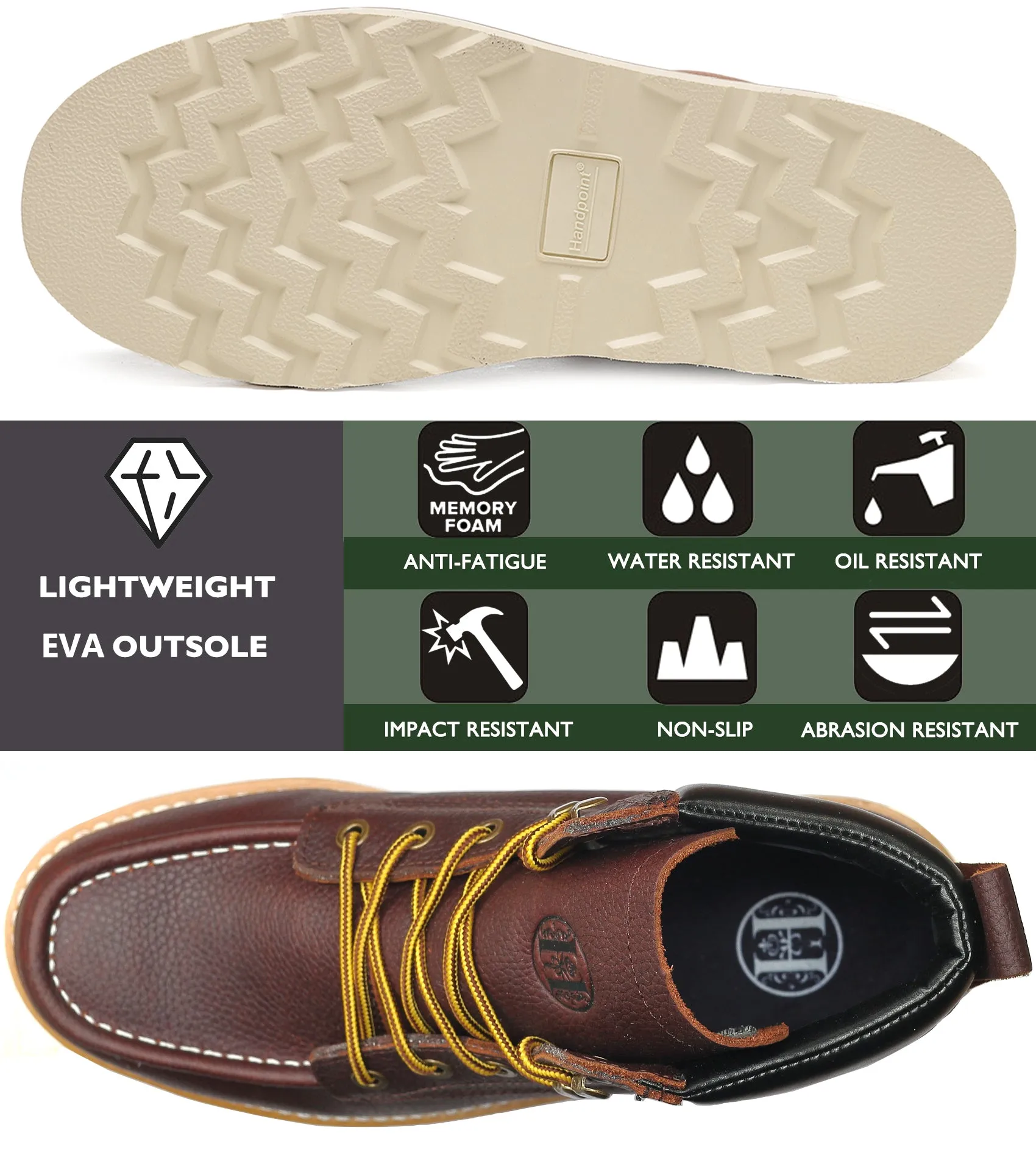 HVB 305 Men's 6" Soft Toe Non-Slip Water Resistant for Construction with Durable Rubber EVA Outsole Work Boots
