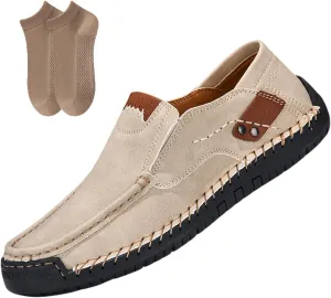 Men Shoes Casual Slip On Loafers Lightweight Classic Slippers Flat Suede Leather Sneakers for Walking Driving