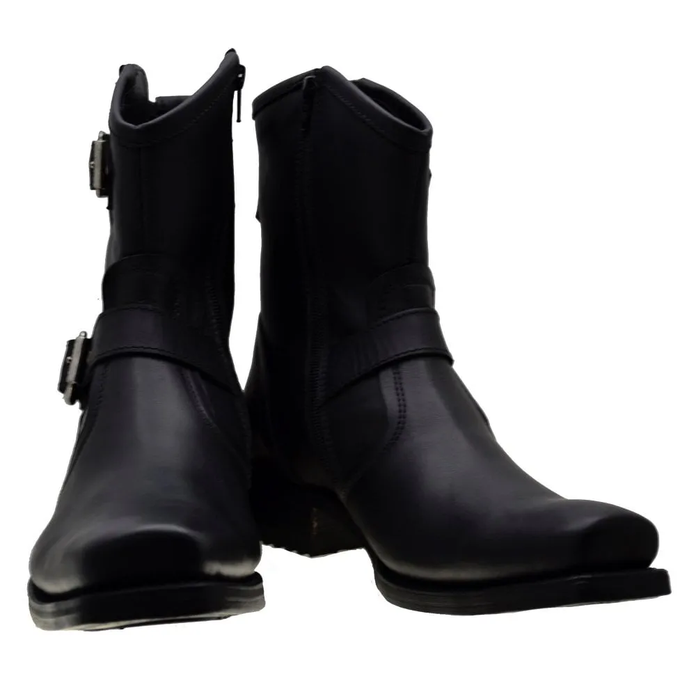 Men's Biker Boots Sendra 8787 Black Leather Square Toe Zipper Boots