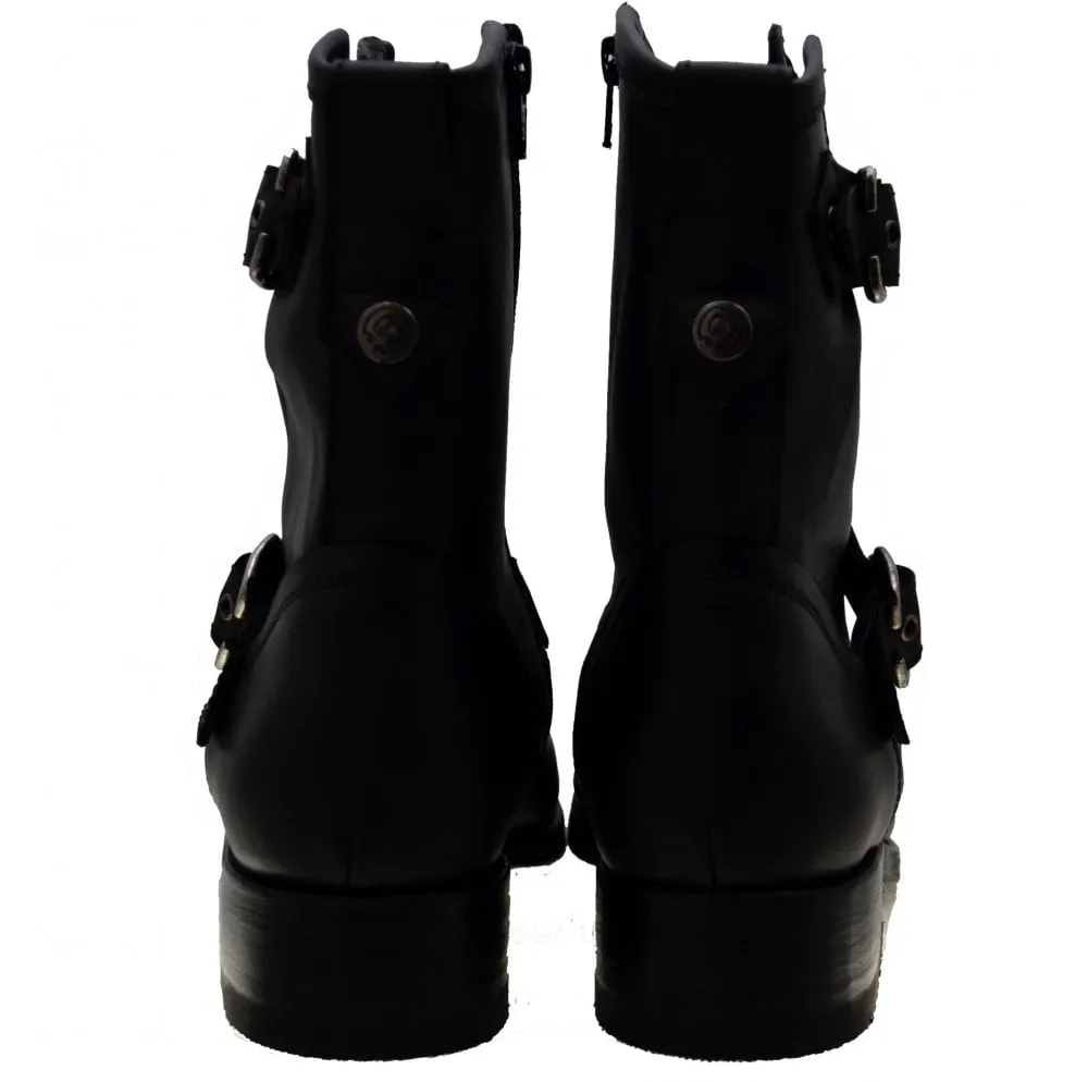 Men's Biker Boots Sendra 8787 Black Leather Square Toe Zipper Boots