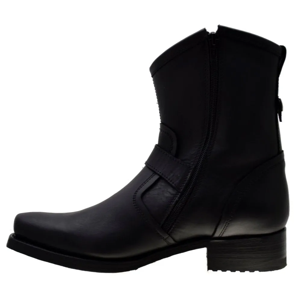 Men's Biker Boots Sendra 8787 Black Leather Square Toe Zipper Boots