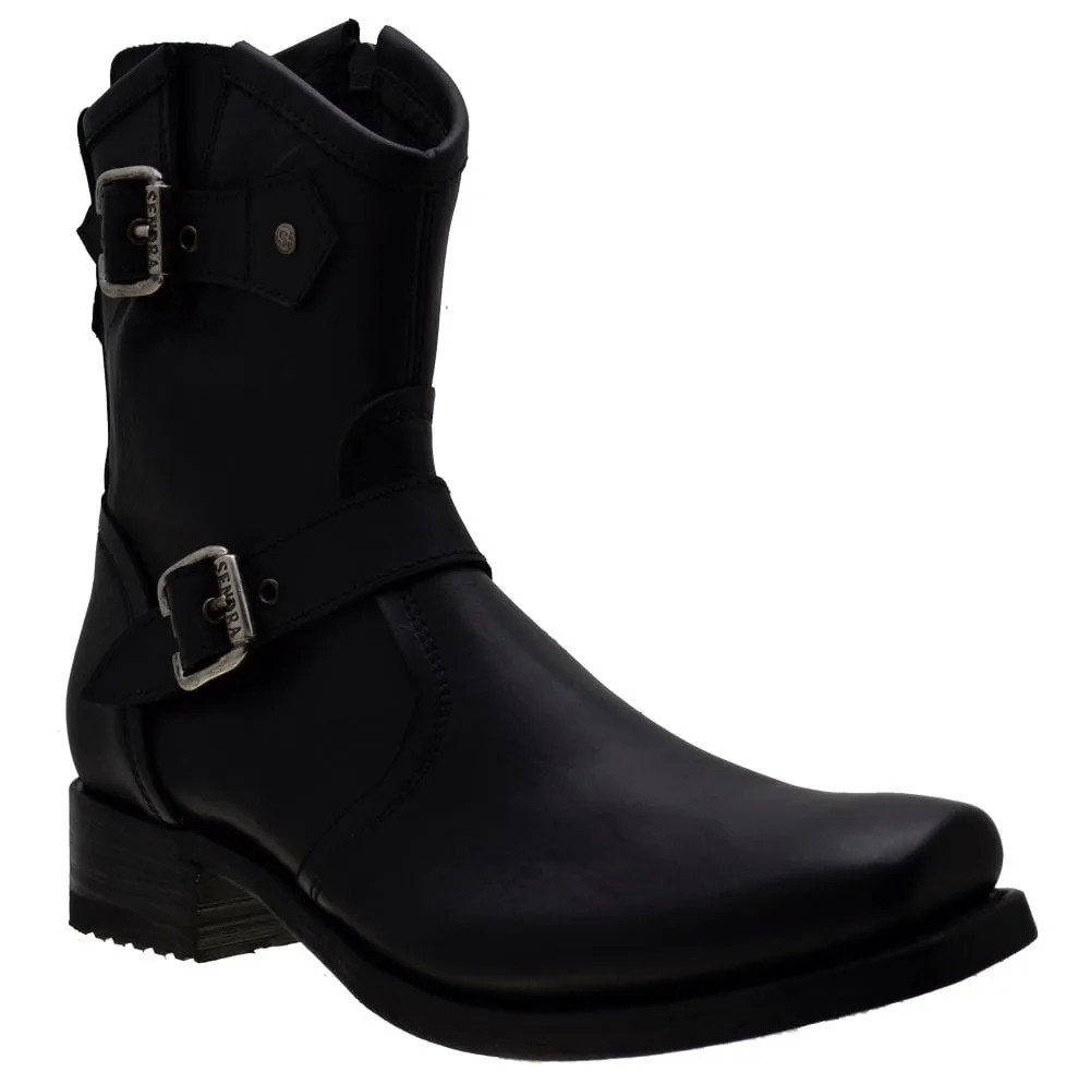 Men's Biker Boots Sendra 8787 Black Leather Square Toe Zipper Boots