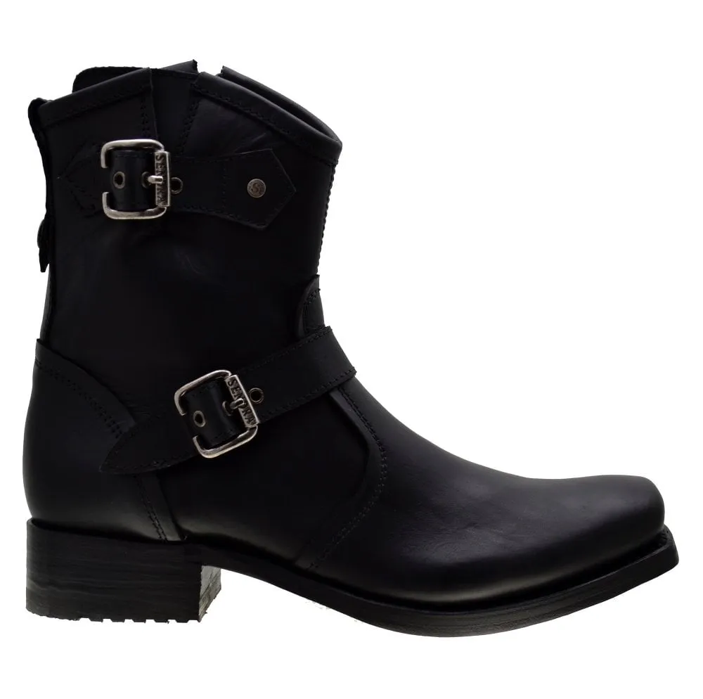 Men's Biker Boots Sendra 8787 Black Leather Square Toe Zipper Boots