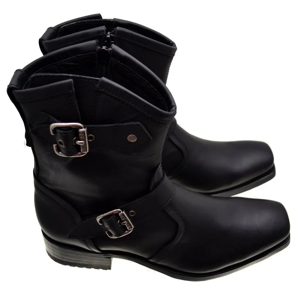 Men's Biker Boots Sendra 8787 Black Leather Square Toe Zipper Boots