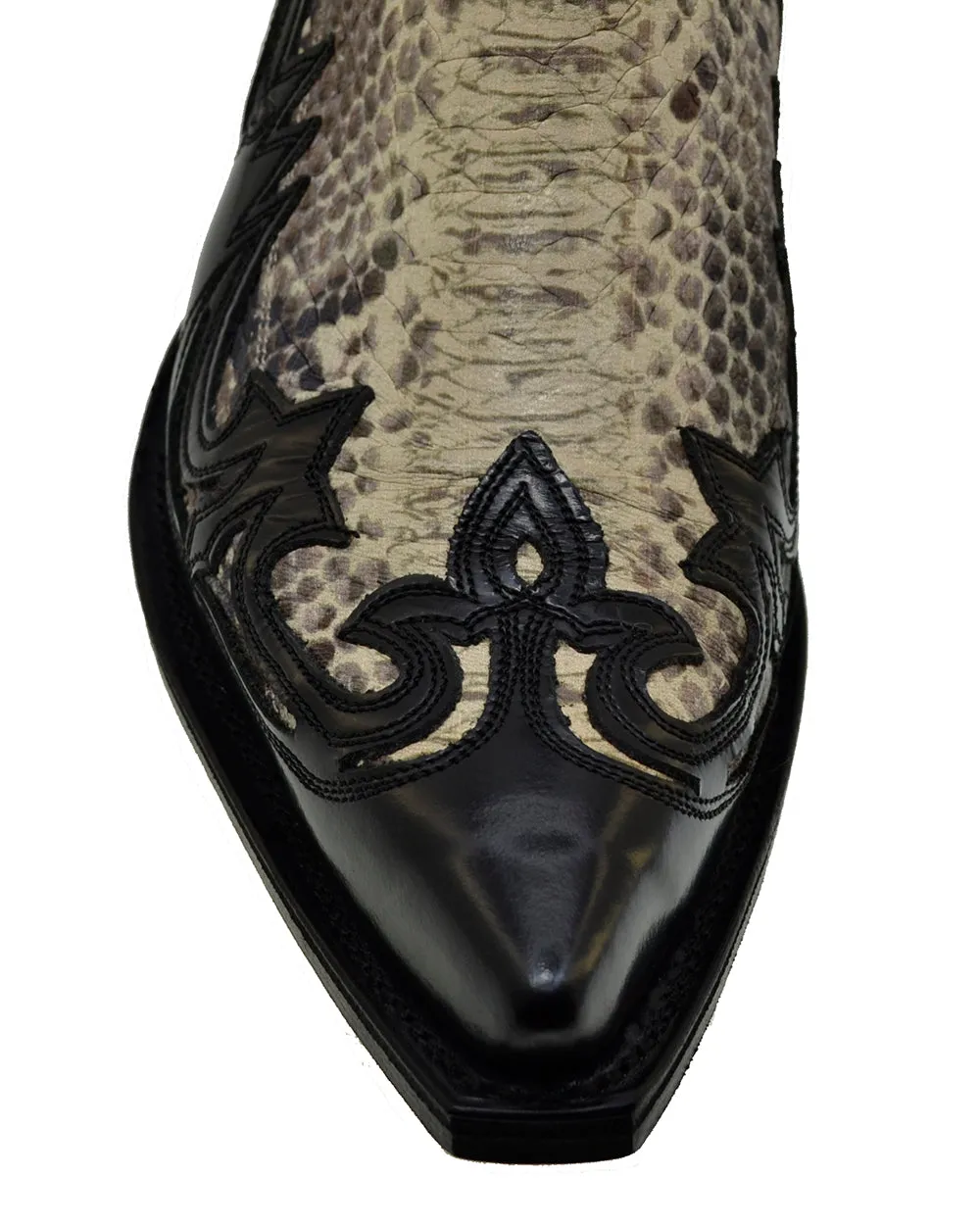 Men's Cowboy Boots Sendra 4660P Black Leather Natural Print Python Cuban Heel