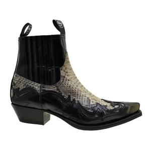 Men's Cowboy Boots Sendra 4660P Black Leather Natural Print Python Cuban Heel