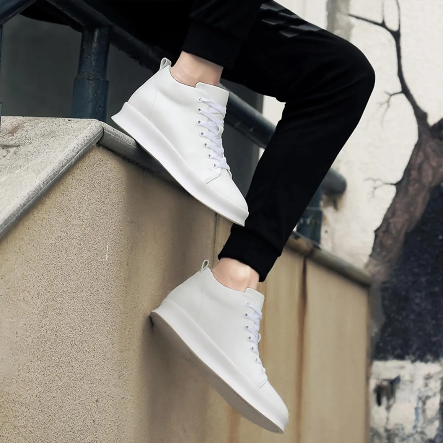 Men's Leather Height Enhancing Dress Oxford Sneakers Fashion Round toe Platform High Top Lace-up Skateboard Shoes Daily Classic Leisure Work Shoes
