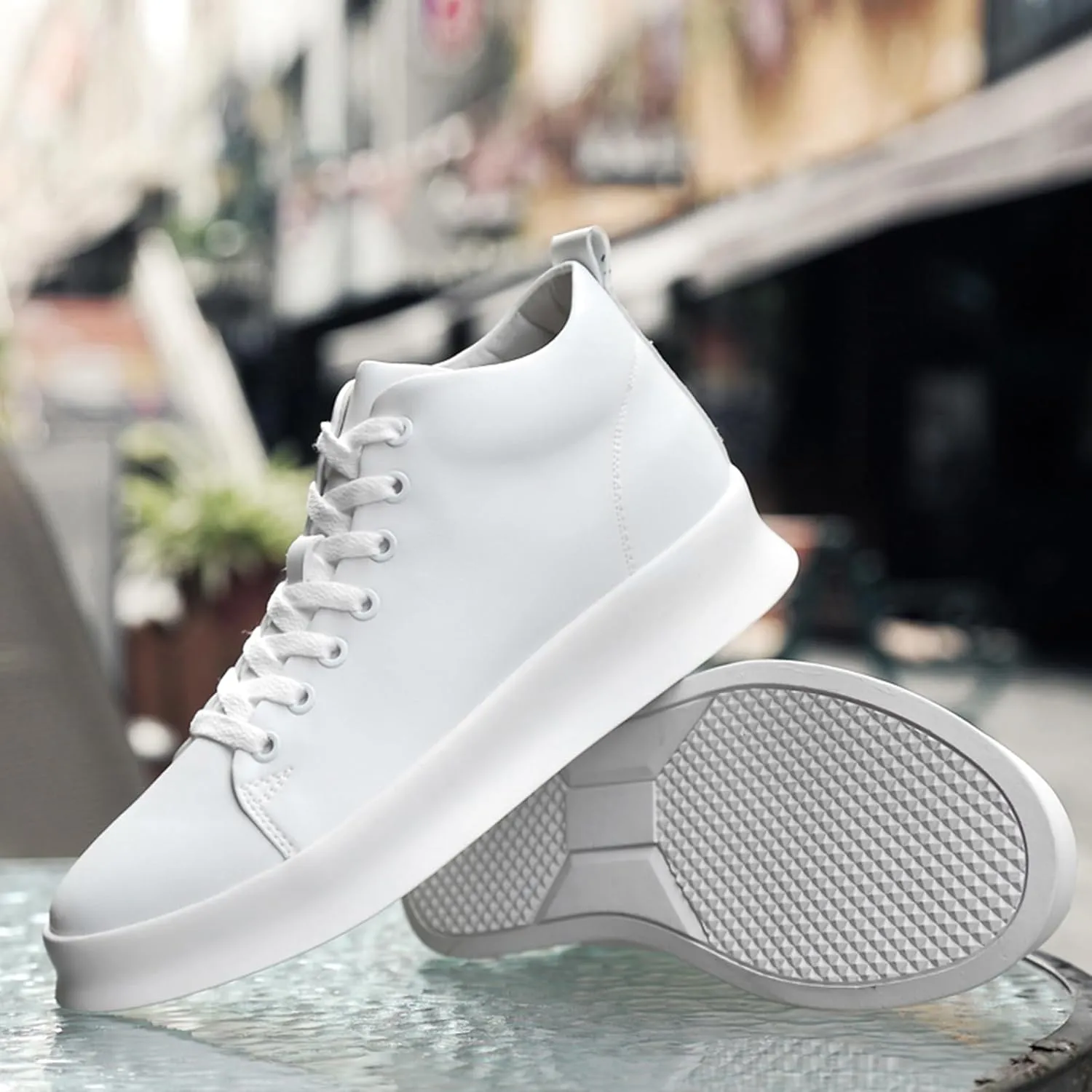 Men's Leather Height Enhancing Dress Oxford Sneakers Fashion Round toe Platform High Top Lace-up Skateboard Shoes Daily Classic Leisure Work Shoes