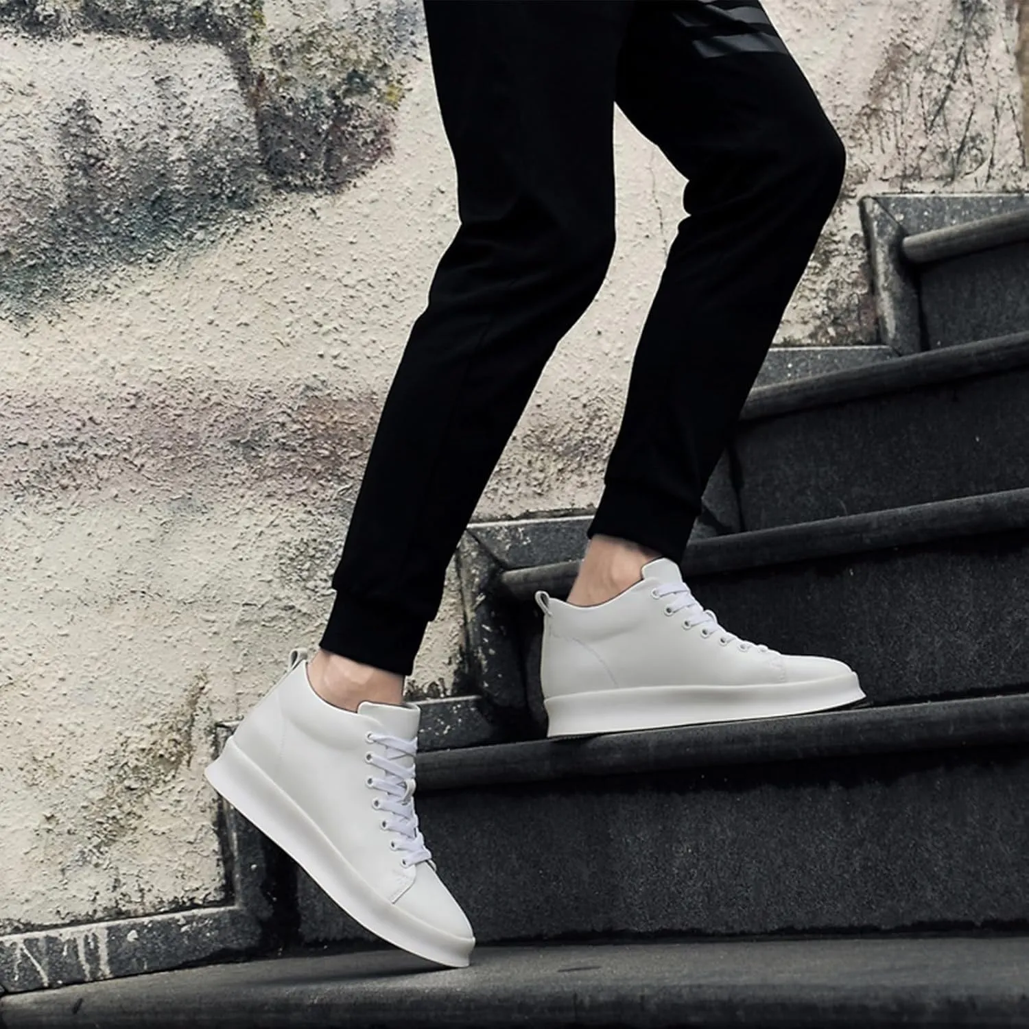 Men's Leather Height Enhancing Dress Oxford Sneakers Fashion Round toe Platform High Top Lace-up Skateboard Shoes Daily Classic Leisure Work Shoes