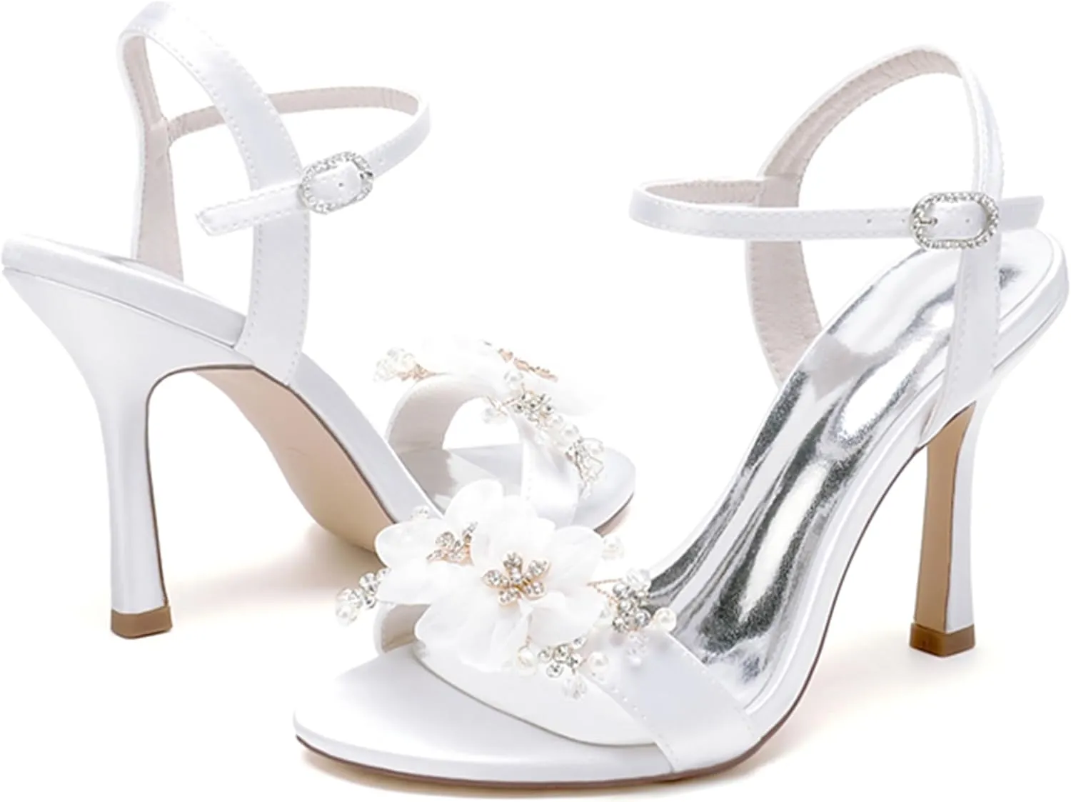 Minishion High Heel Shoes for Women Wedding Slingback Evening Prom Sandals with Flowers MS314