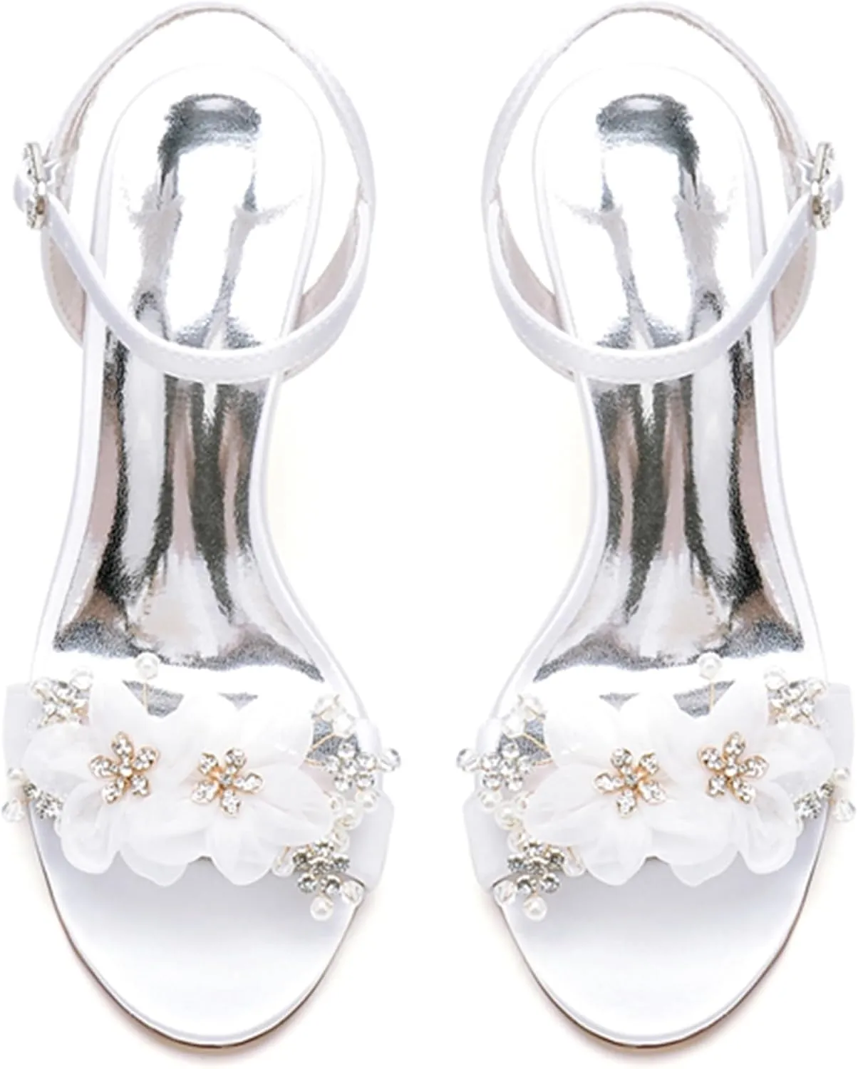 Minishion High Heel Shoes for Women Wedding Slingback Evening Prom Sandals with Flowers MS314