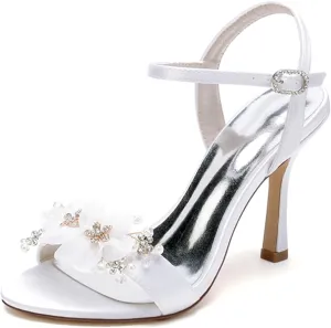 Minishion High Heel Shoes for Women Wedding Slingback Evening Prom Sandals with Flowers MS314