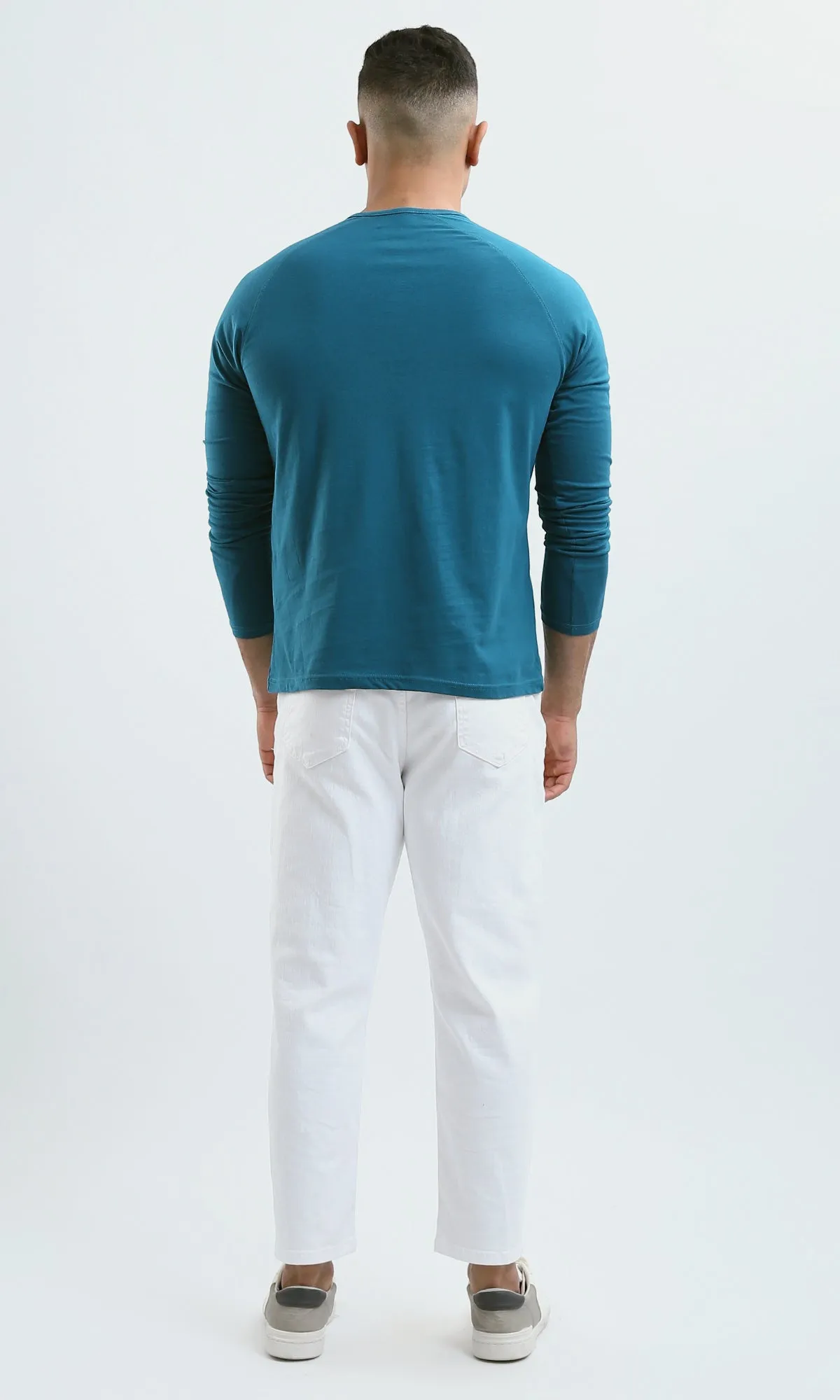 O188540 Petroleum Solid Henley Shirt With Buttoned Neck