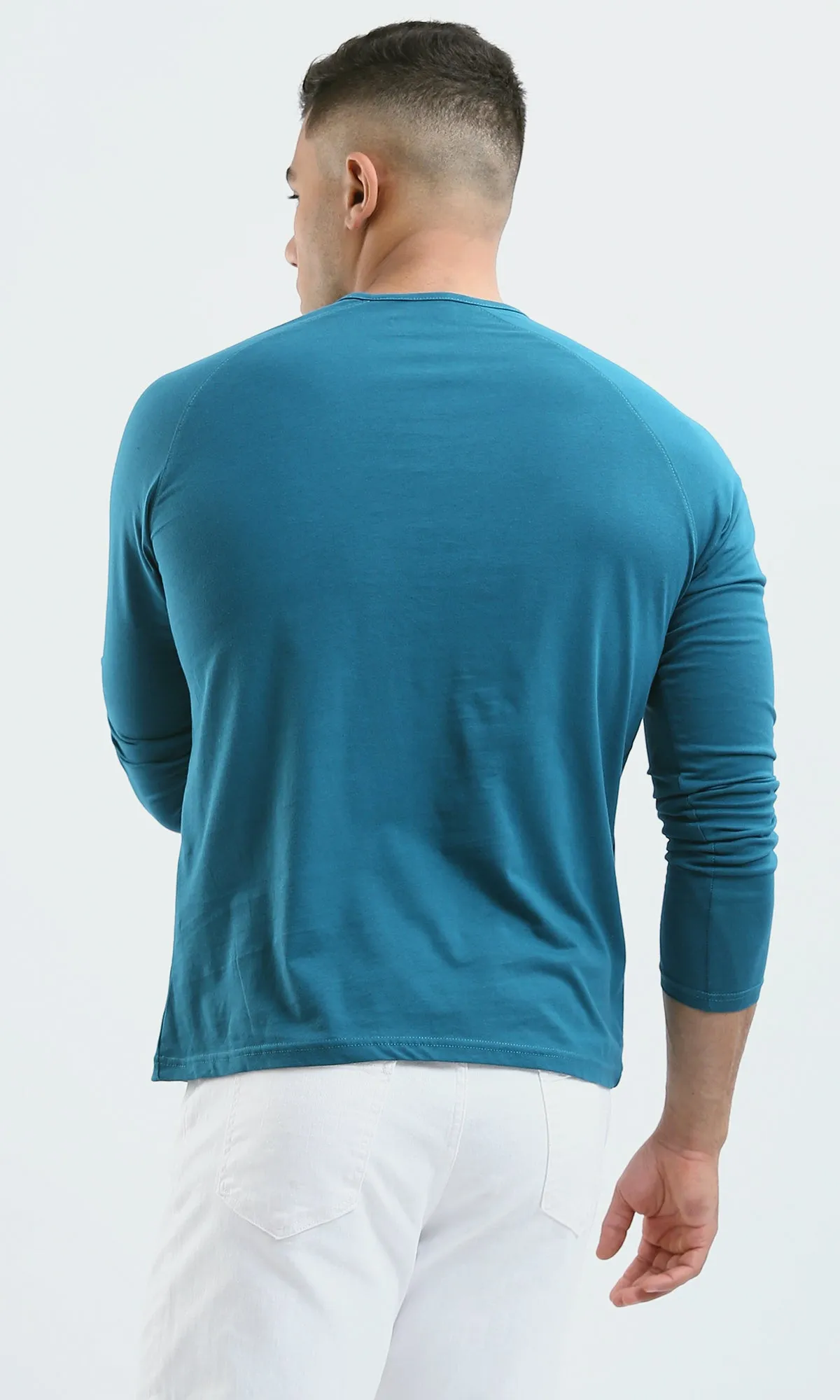 O188540 Petroleum Solid Henley Shirt With Buttoned Neck