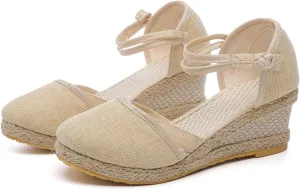 Platform Sandals,Espadrilles Wedge Sandals for Women Dressy Summer, Womens Closed Toe Sandals Buckle Ankle Strap Orthopedic Sandals Comfortable Slip On Pumps Shoes