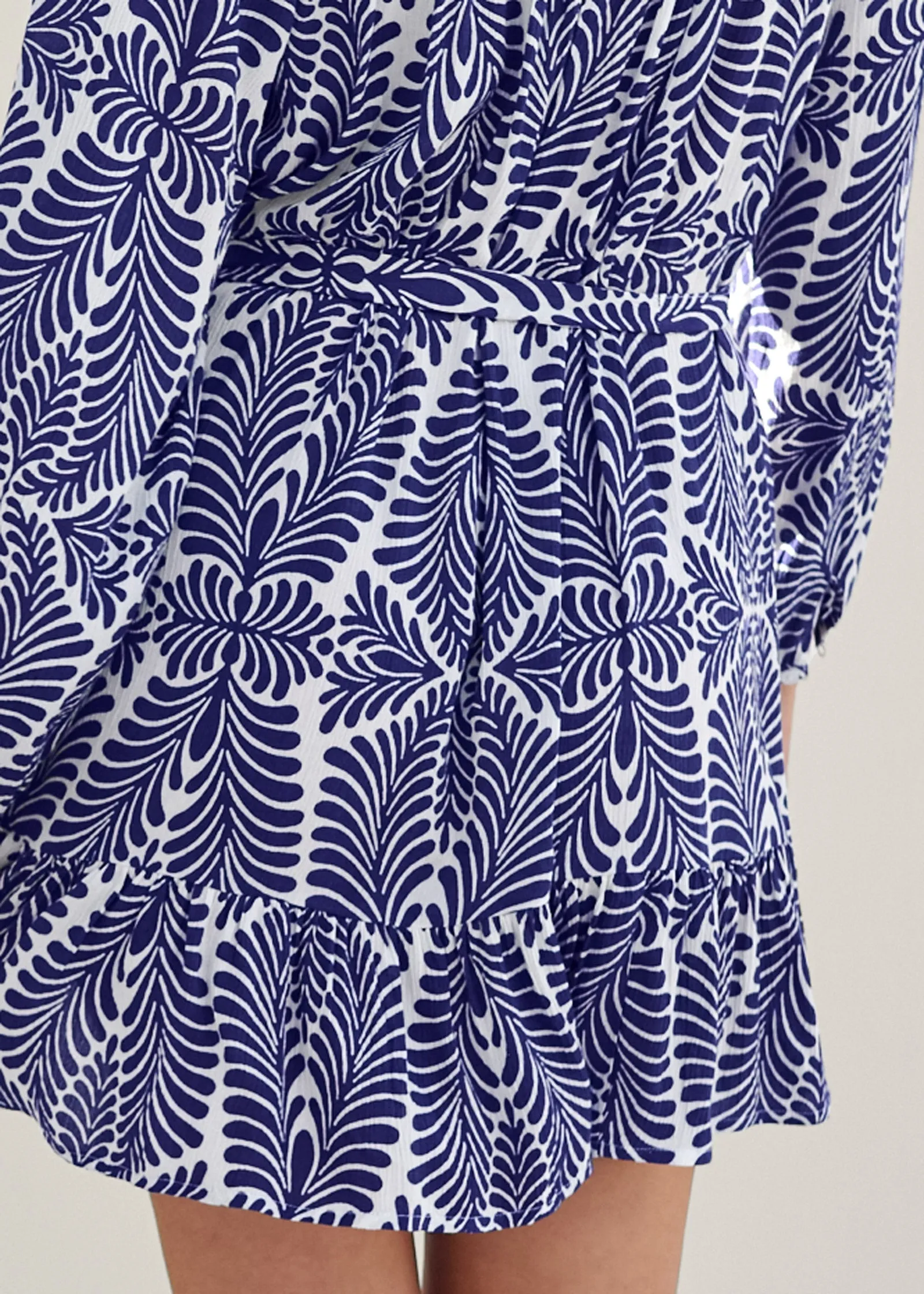 Printed Ruffle Mini Dress - Navy Multi