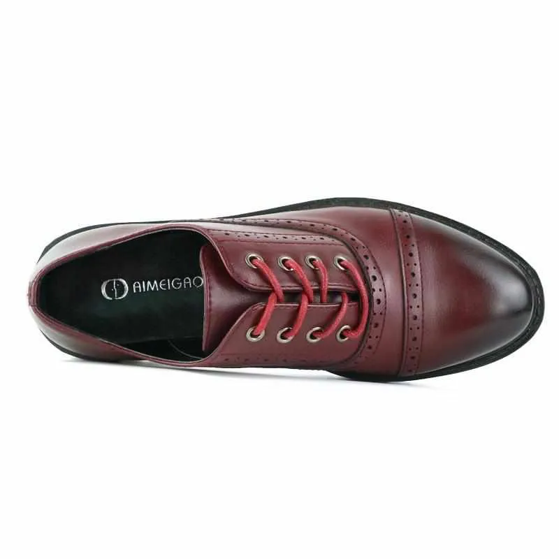 Red Vintage Flat Oxford Shoes British Style