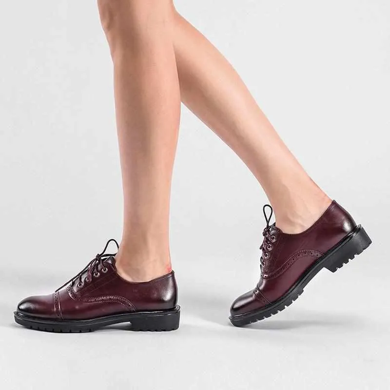 Red Vintage Flat Oxford Shoes British Style