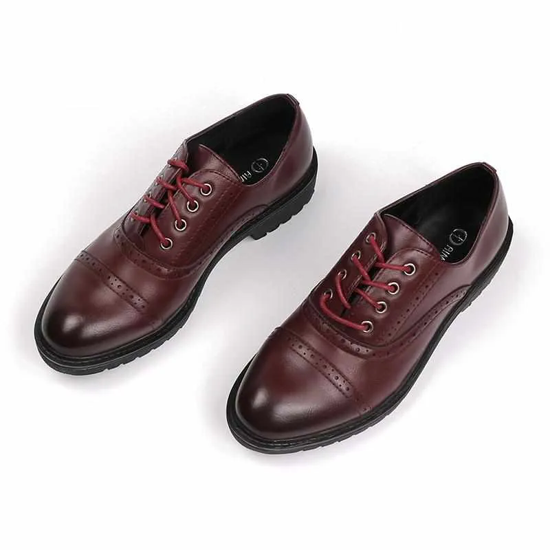 Red Vintage Flat Oxford Shoes British Style
