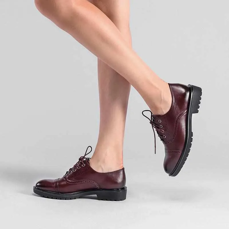 Red Vintage Flat Oxford Shoes British Style