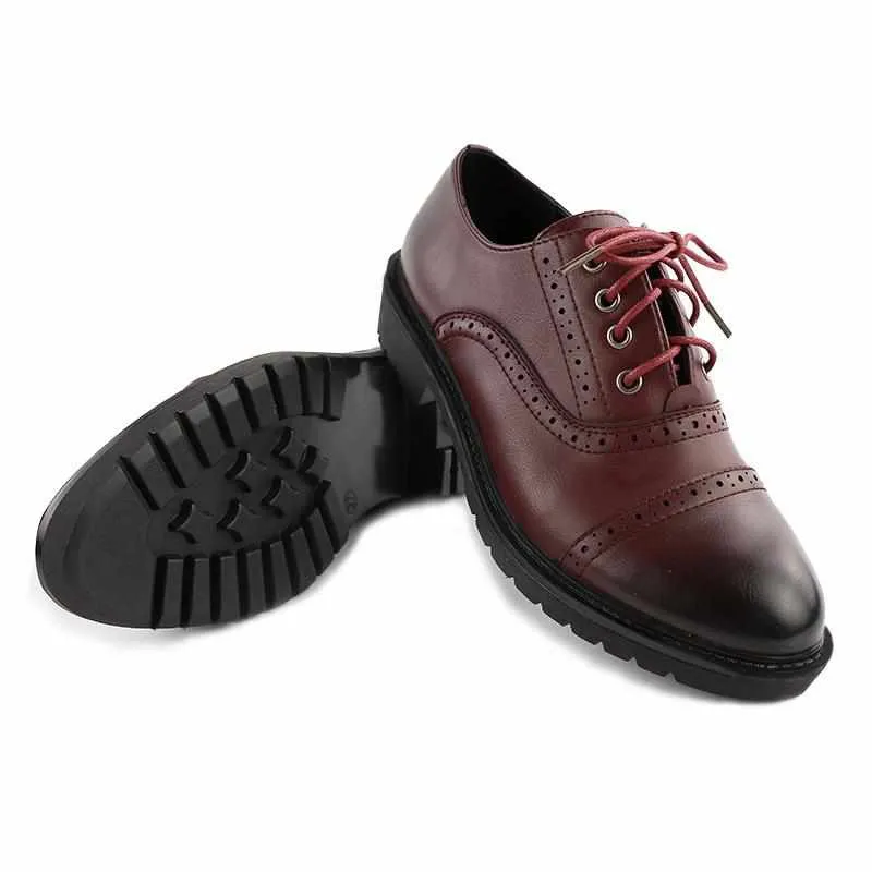 Red Vintage Flat Oxford Shoes British Style