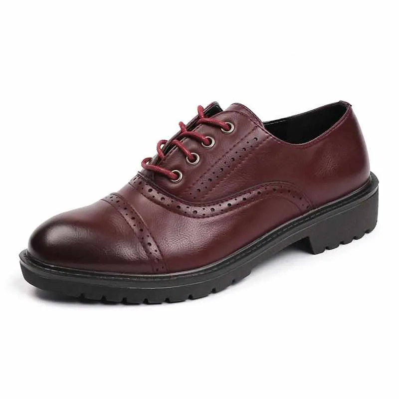 Red Vintage Flat Oxford Shoes British Style