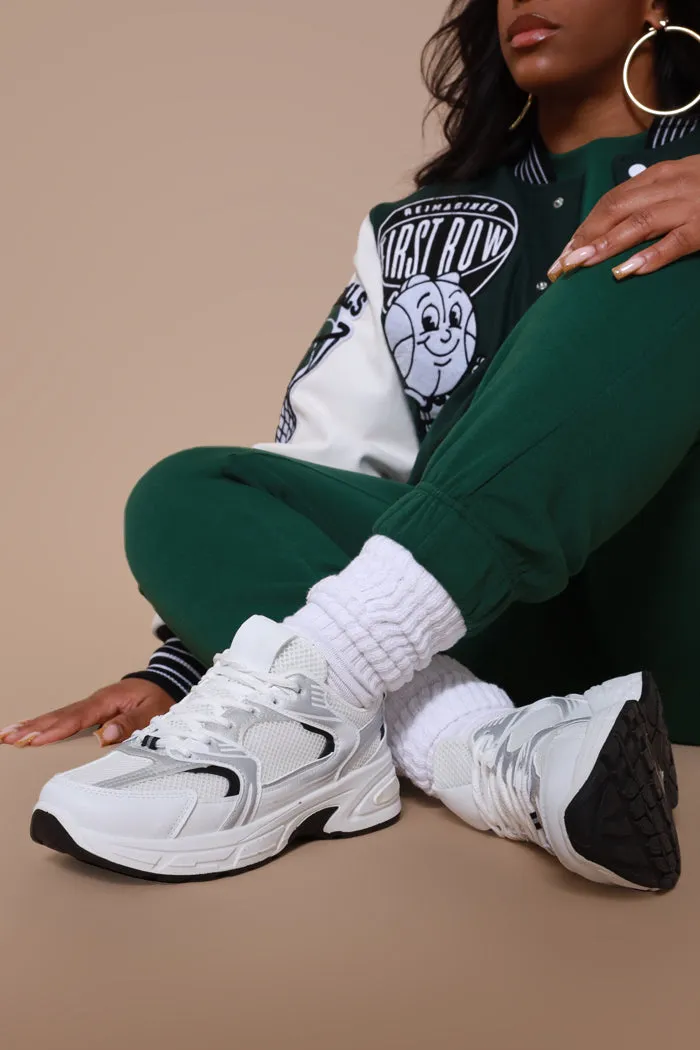 Run The Block Lace Up Sneakers - White/Grey