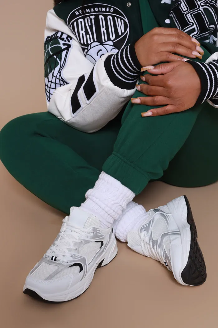Run The Block Lace Up Sneakers - White/Grey