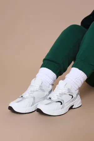 Run The Block Lace Up Sneakers - White/Grey