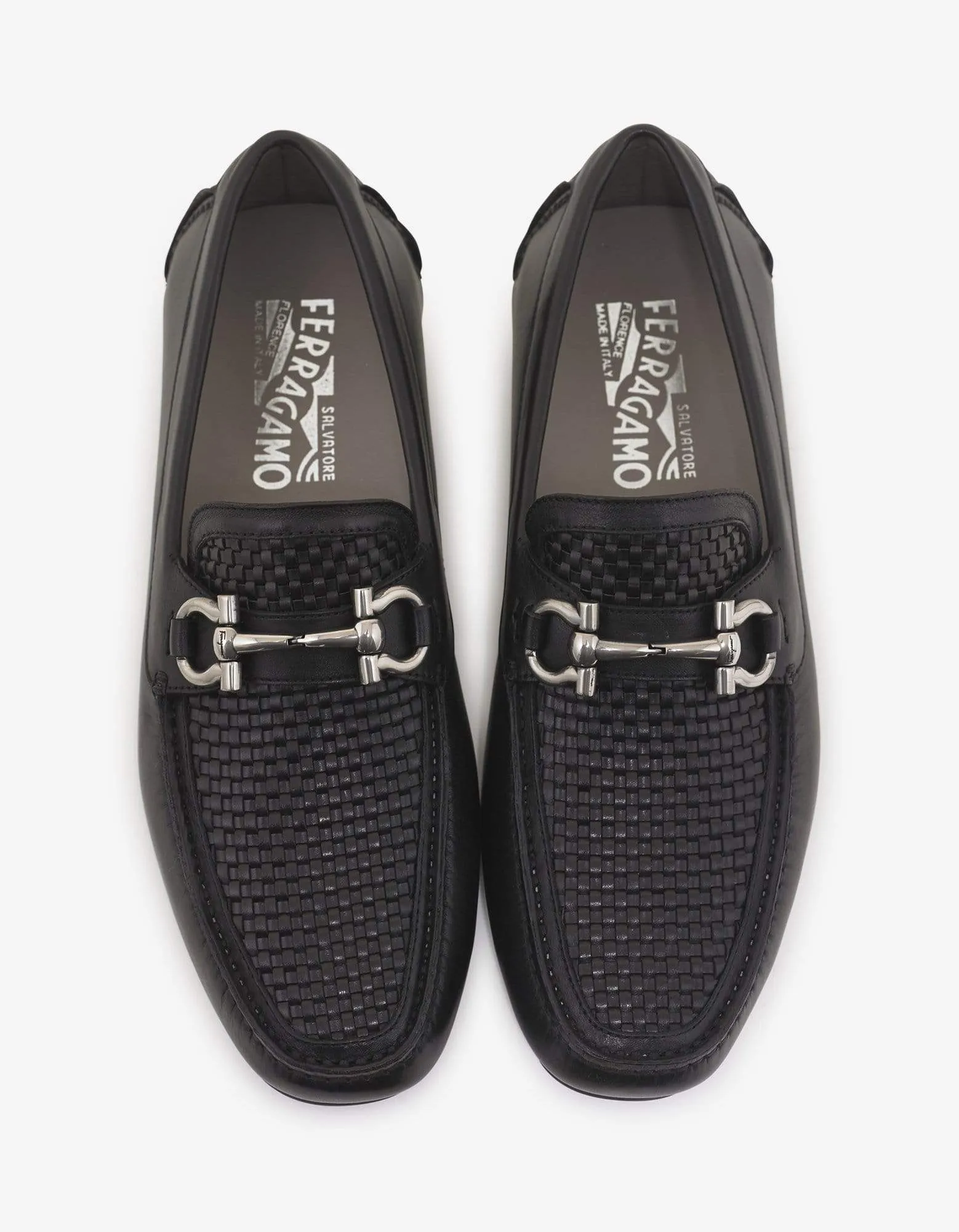 Salvatore Ferragamo Black Parigi Basket Weave Driving Shoes