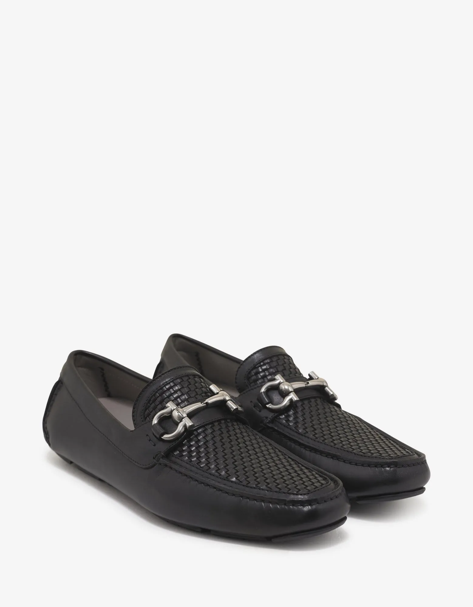 Salvatore Ferragamo Black Parigi Basket Weave Driving Shoes