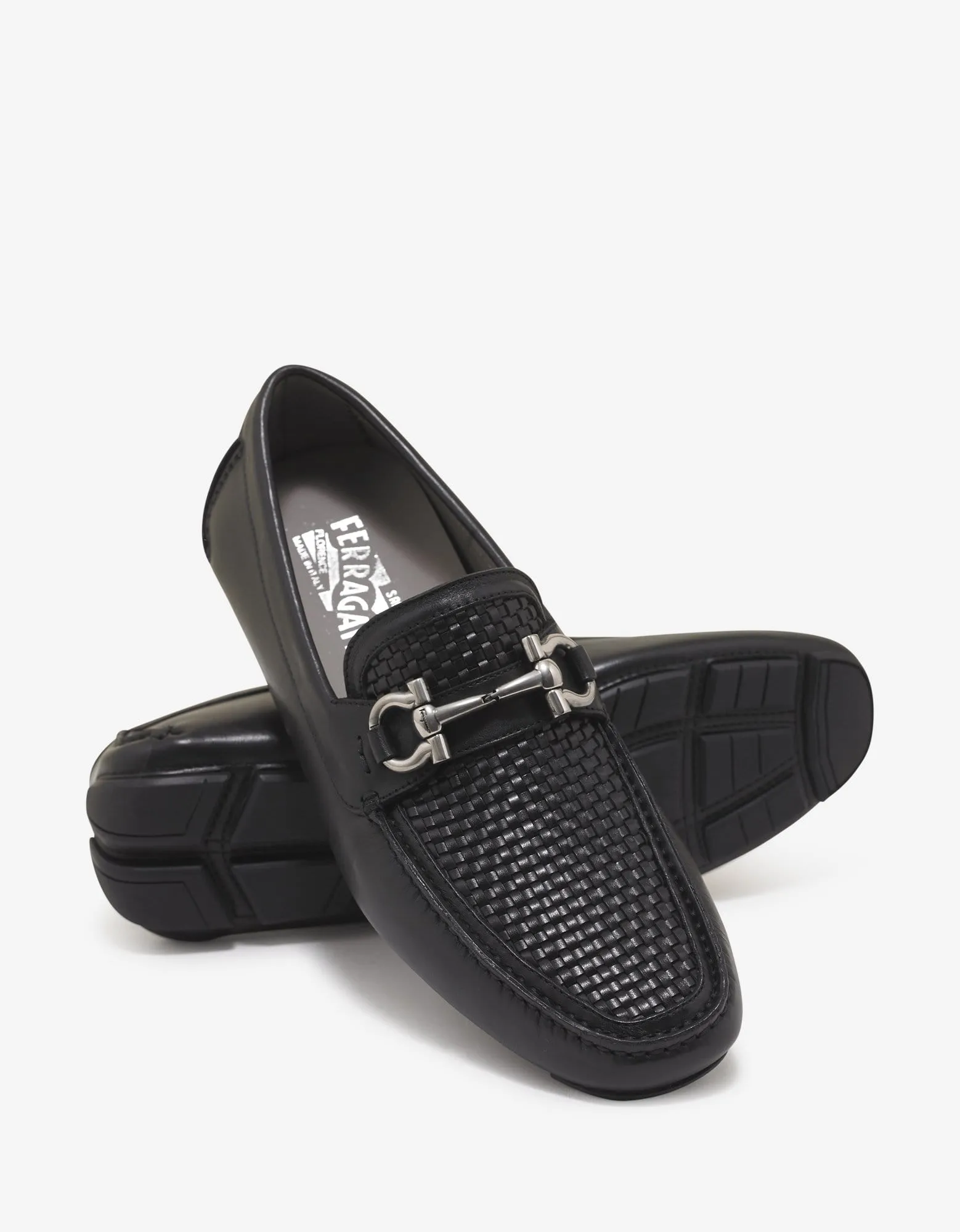 Salvatore Ferragamo Black Parigi Basket Weave Driving Shoes