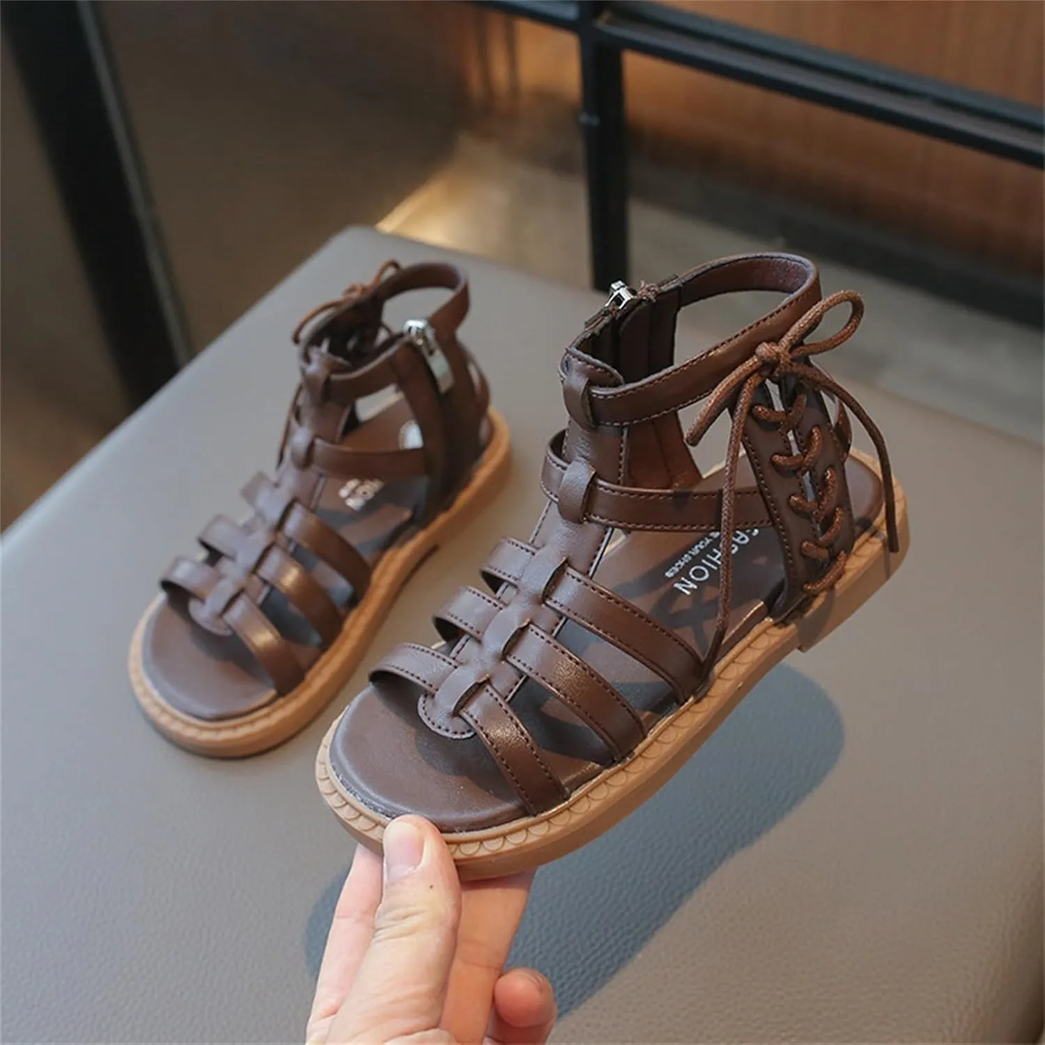 Toddler Girls Summer Sandals Open Toe Strapped Fashion Shoes Side Zipper Outdoor Princess Gladiator Casual Flats