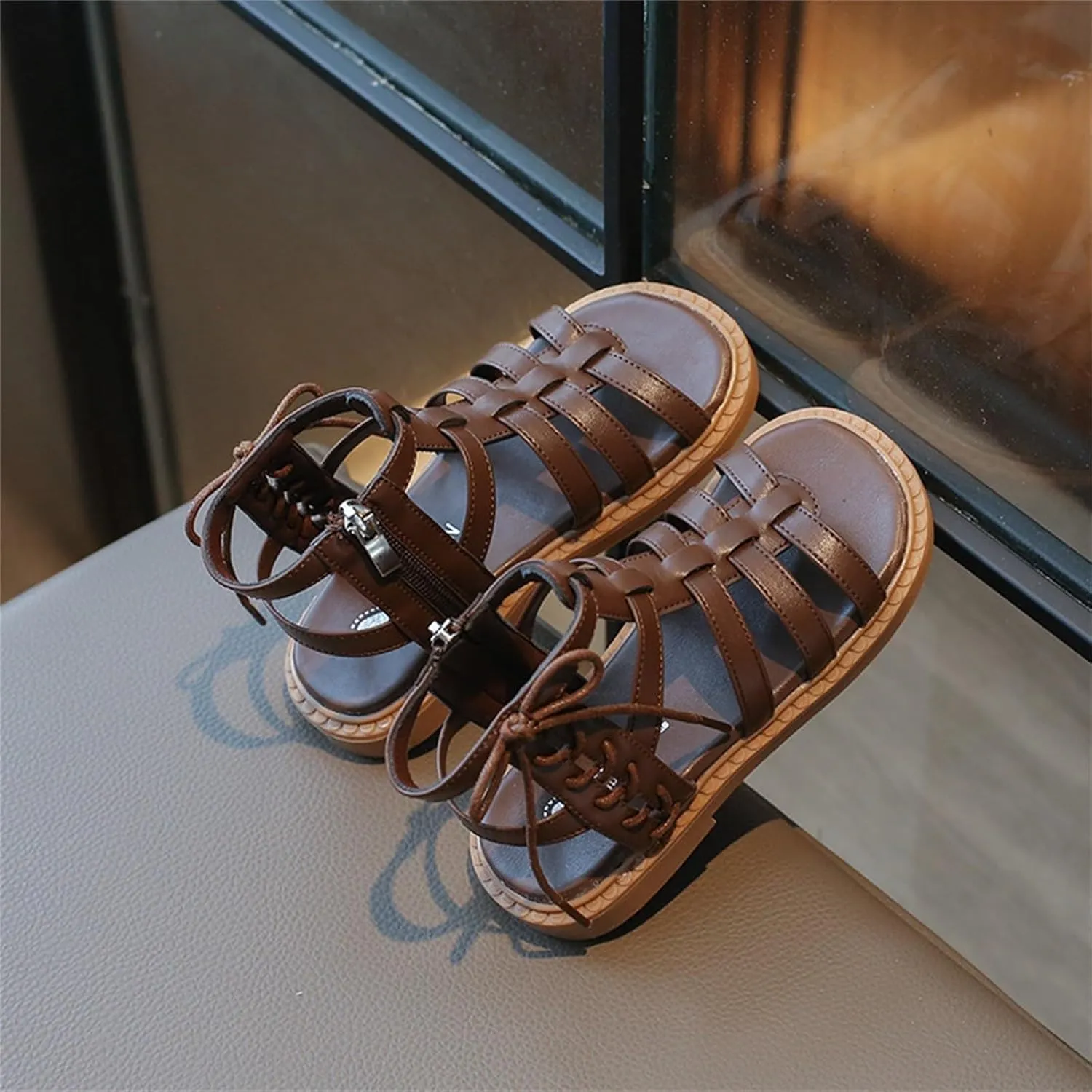 Toddler Girls Summer Sandals Open Toe Strapped Fashion Shoes Side Zipper Outdoor Princess Gladiator Casual Flats
