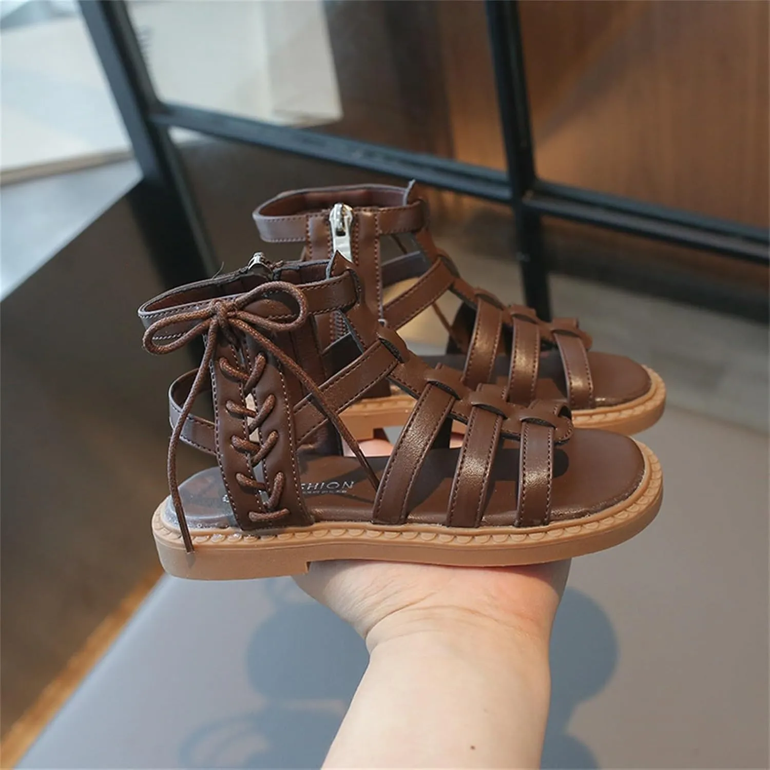 Toddler Girls Summer Sandals Open Toe Strapped Fashion Shoes Side Zipper Outdoor Princess Gladiator Casual Flats