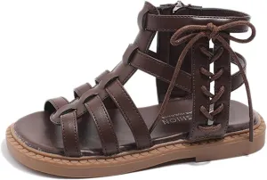 Toddler Girls Summer Sandals Open Toe Strapped Fashion Shoes Side Zipper Outdoor Princess Gladiator Casual Flats