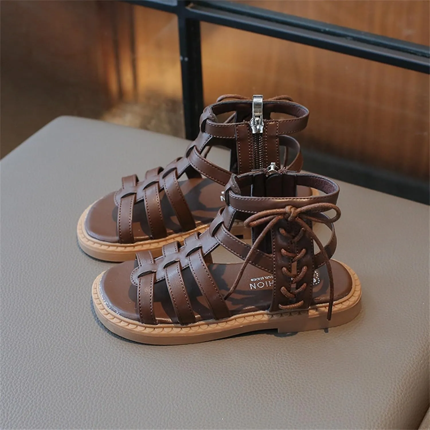 Toddler Girls Summer Sandals Open Toe Strapped Fashion Shoes Side Zipper Outdoor Princess Gladiator Casual Flats