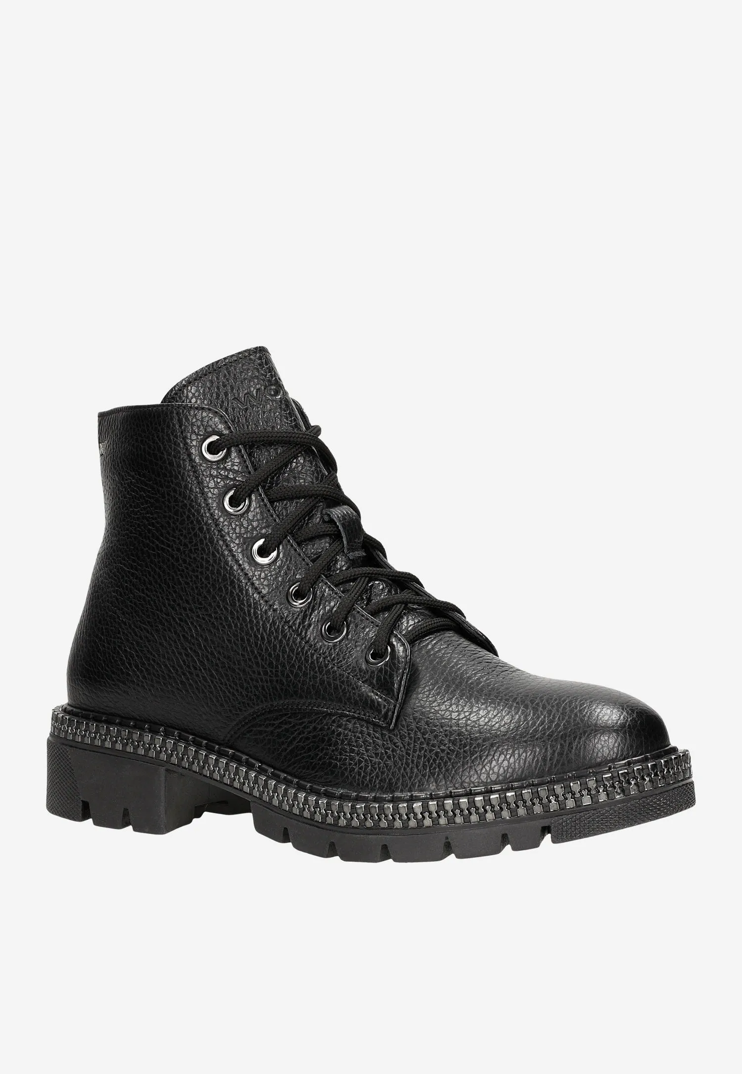 Wojas Black Leather Insulated Ankle Boots with Silver Zipper on The Sole | 6409851