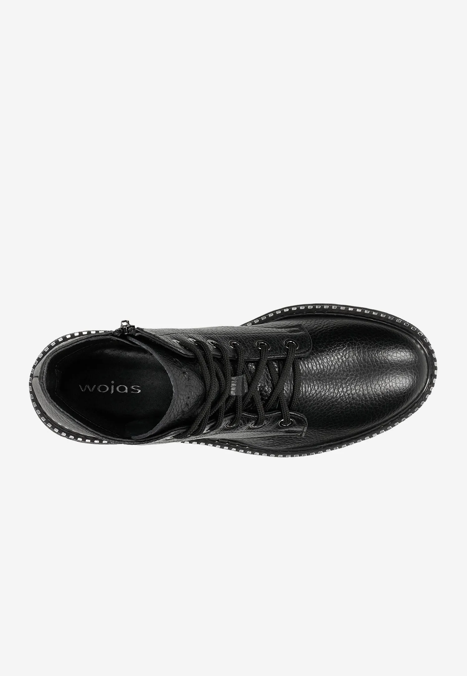 Wojas Black Leather Insulated Ankle Boots with Silver Zipper on The Sole | 6409851
