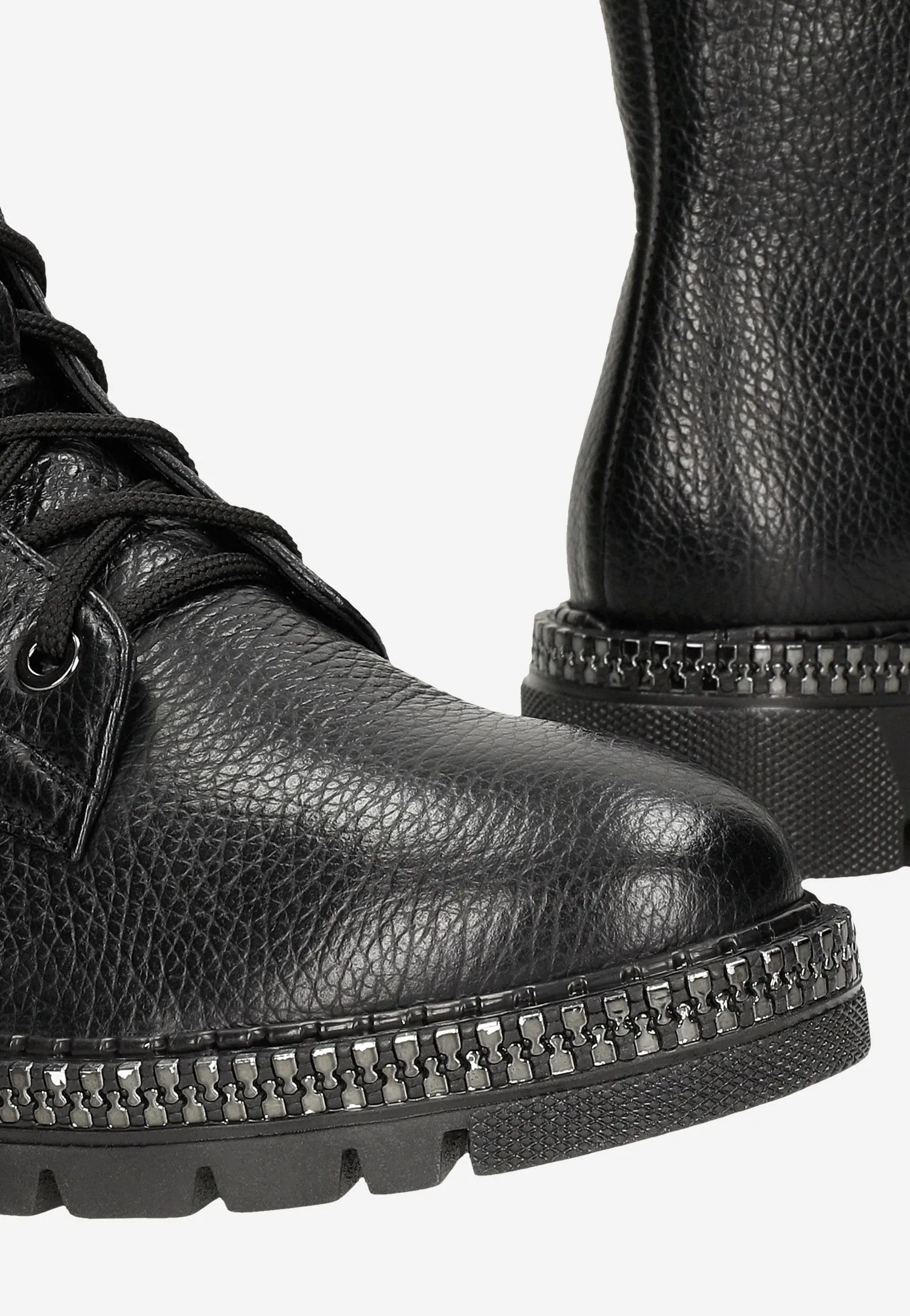 Wojas Black Leather Insulated Ankle Boots with Silver Zipper on The Sole | 6409851
