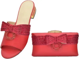 Women Luxury Shoes and Matching Bags Set Rhinestone Decorated Heel Party Slingbacks Soft Shoe Bag Set
