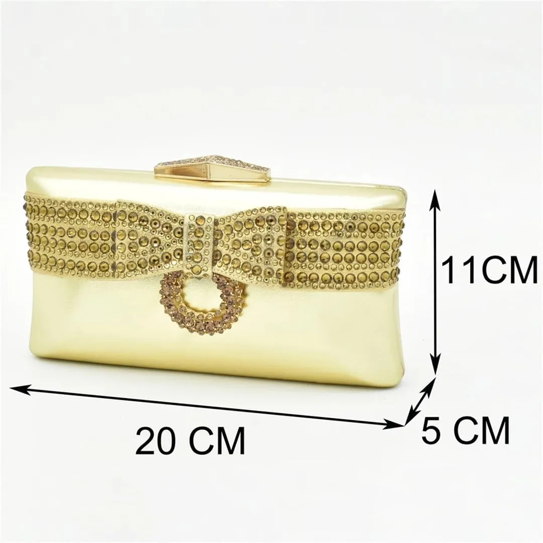 Women Luxury Shoes and Matching Bags Set Rhinestone Decorated Heel Party Slingbacks Soft Shoe Bag Set