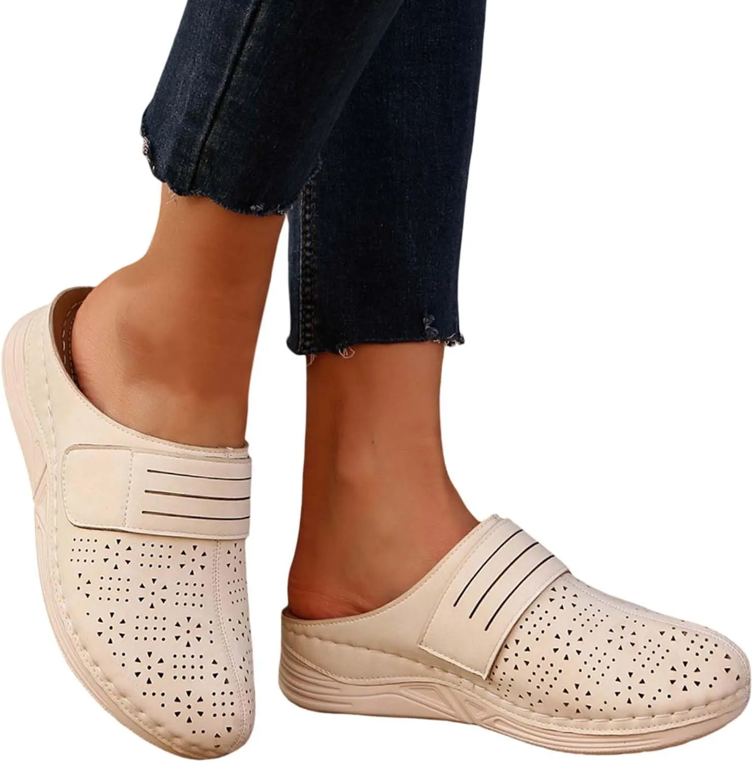 Women's Comfortable Summer Flat Sandals Casual Beach Walking Shoes for Outdoor Vacation Travel with Pure Color